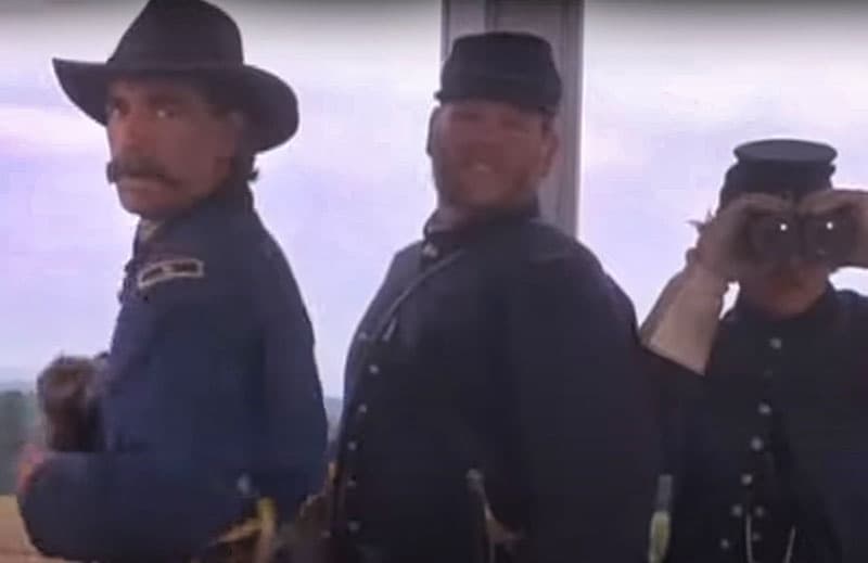 Sam Elliot portraying General Buford in the cupola of the Lutheran Seminary, from the 1993 film Gettysburg.