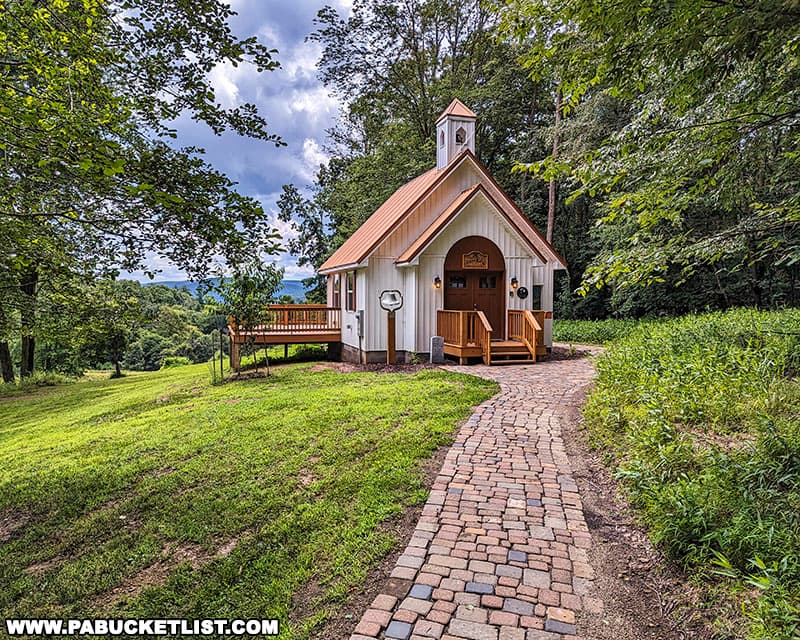 The Little Chapel in the Woods is located on a ridge above Medix Run and overlooking the Buttermilk Run Valley.