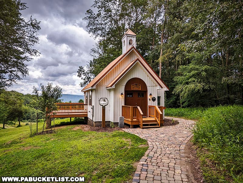 Sunday morning services are held monthly in the summer at the Little Chapel in the Woods.