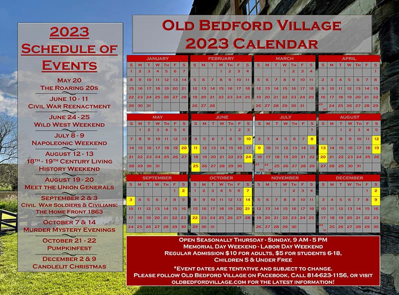 Old Bedford Village's 2023 Schedule of Events. (image credit: Old Bedford Village).