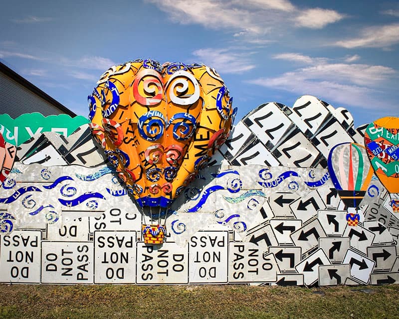 The PennDOT Road Sign Sculpture Garden is a 1200-foot long art installation along Smock Highway outside PennDOT's Crawford County maintenance building.