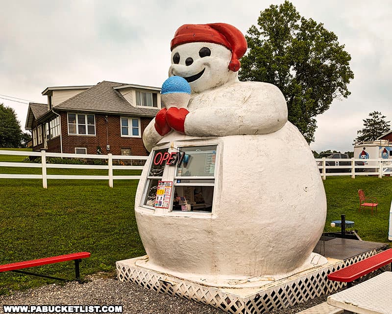 The Snowman sits on a plot of land next to the owner's home and horse pasture.