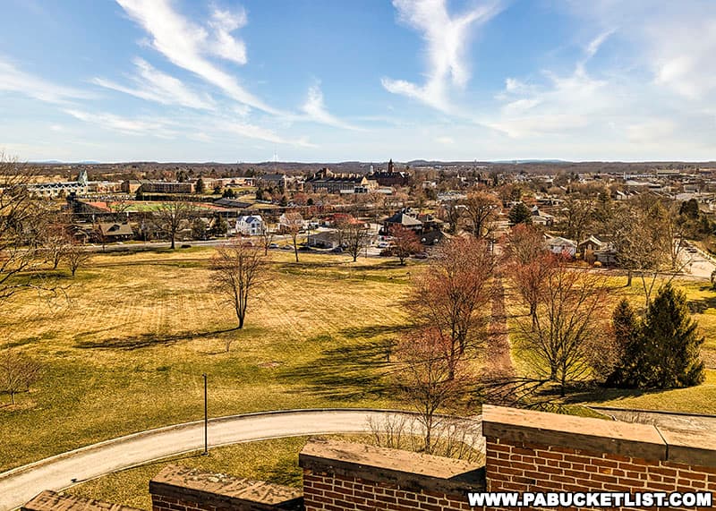 View to the northeast in the direction of Gettysburg College from the cupola at the Seminary Ridge Museum.