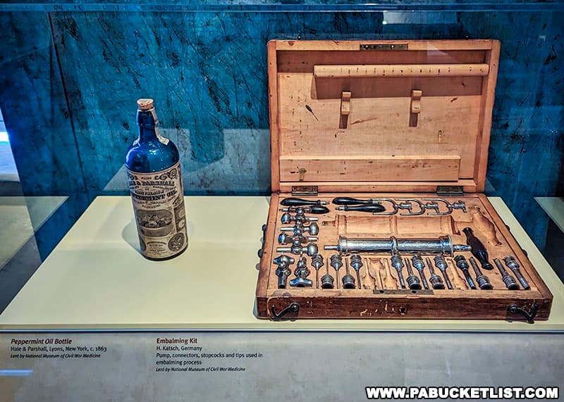 A Civil War-era embalming kit on display at the Seminary Ridge Museum in Gettysburg Pennsylvania.