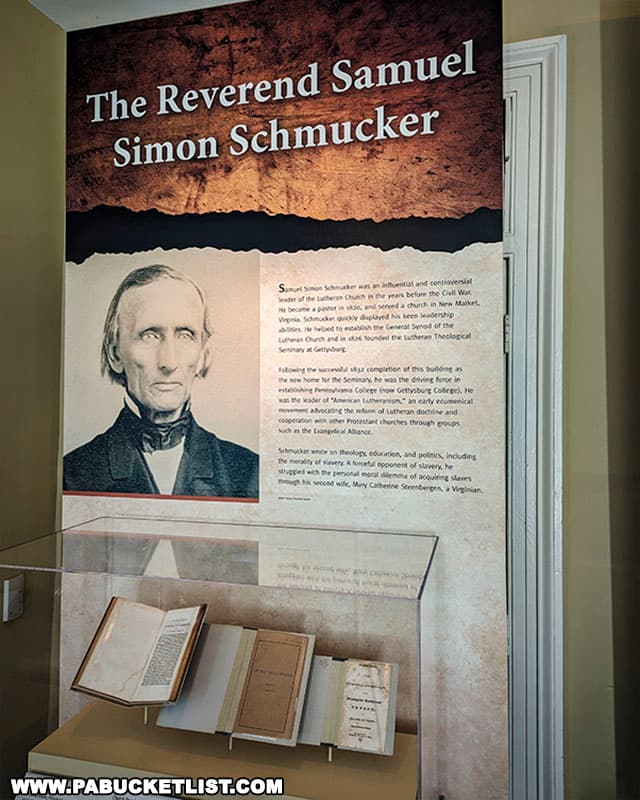 Exhibit about Reverend Samuel Simon Schmucker, one of the founders of the Lutheran Seminary in Gettysburg.