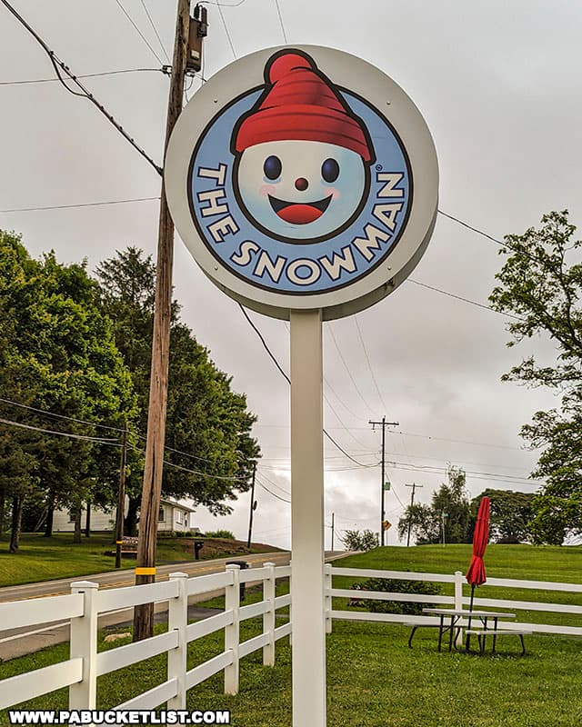 The Snowman is located just a quarter-mile east of the Portersville exit of I79.