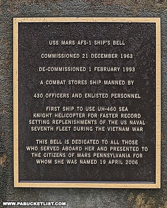 The USS Mars was a Vietnam-War-era combat stores ship named after Mars Pennsylvania.