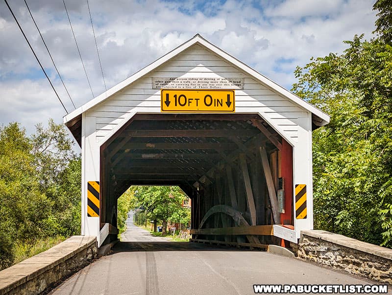 Front view of the Hassenplug Covered Bridge in Union County PA.