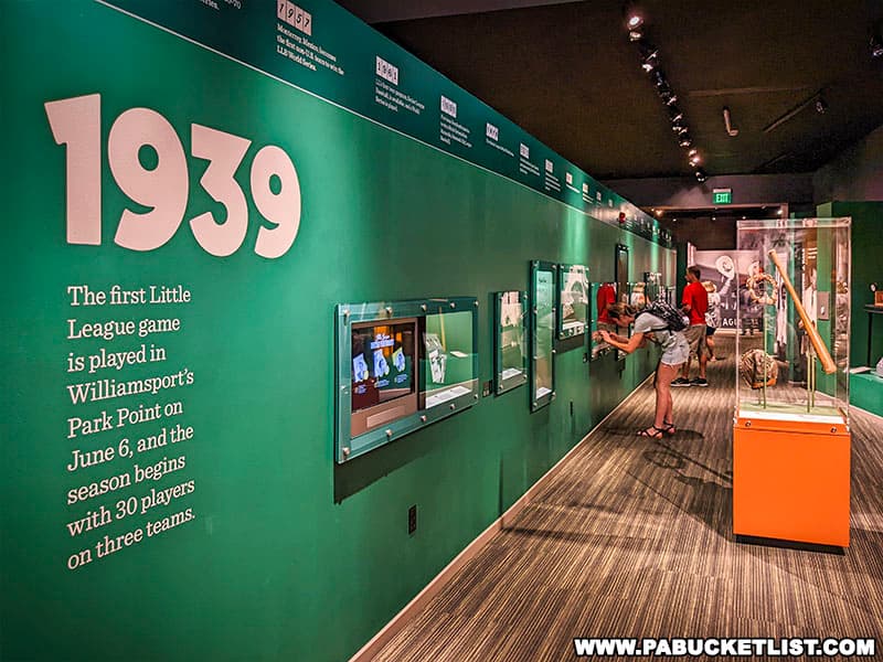 A timeline of Little League history inside the Little League Museum in Williamsport Pennsylvania.