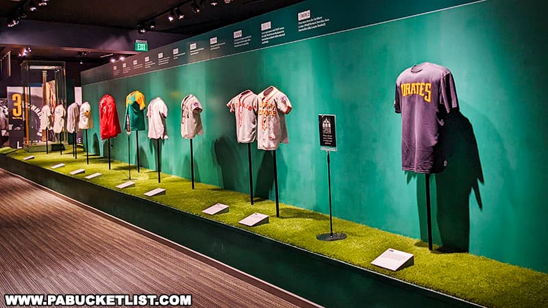 A exhibit of Major League jerseys from baseball players who got their start in Little League.