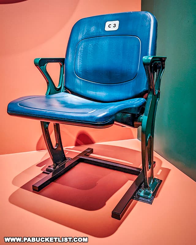 This seat used by George W. Bush while a spectator at the 2001 Little League World Series in now on display at the Little League Museum.