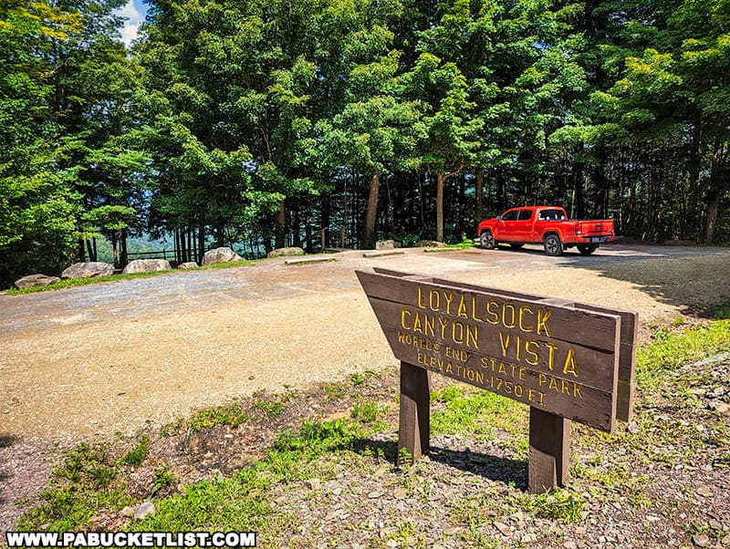 Loyalsock Canyon Vista parking area at Worlds End State Park in Sullivan County Pennsylvania.