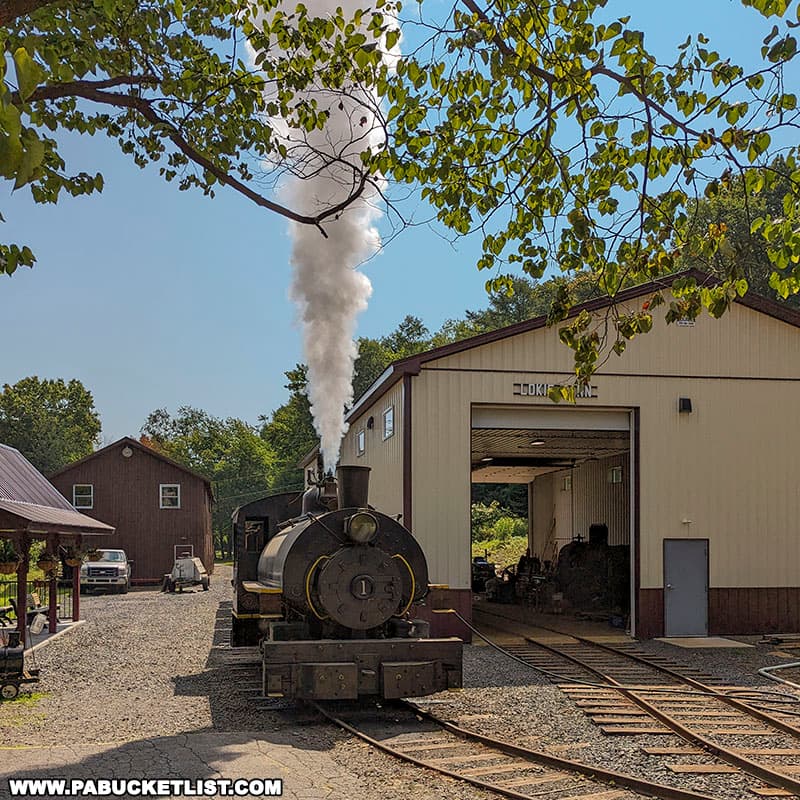 The Lokie steam engine preparing to give visitors a ride at Pioneer Tunnel Coal Mine in Ashland Pennsylvania.