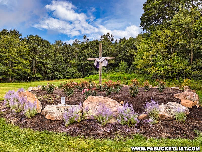 The Cross in the upper section of the Remember Me Rose Garden was the first memorial erected at the Flight 93 crash site.