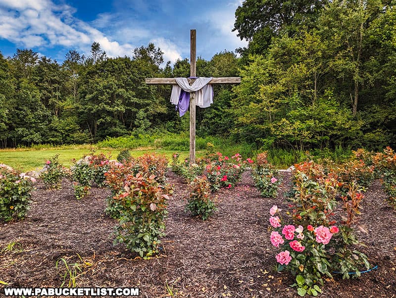 In 2015, this 16-foot tall Cross was relocated from the Flight 93 National Memorial to the Remember Me Rose Garden.
