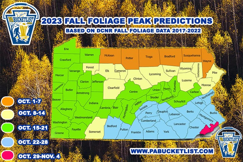 2023 peak fall foliage predictions map for Pennsylvania.