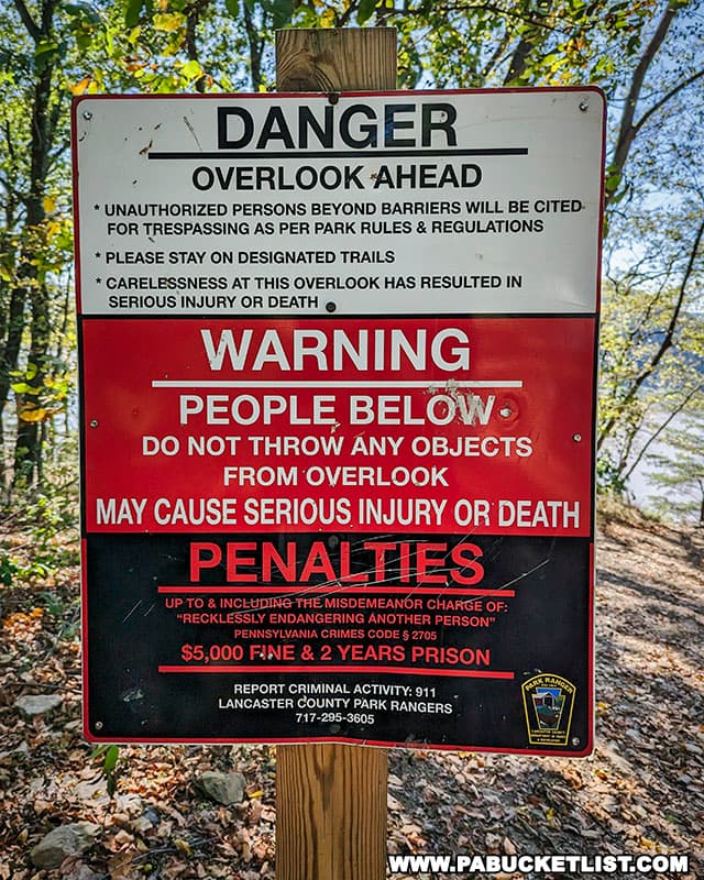 Warning sign near Chickies Rock Overlook.