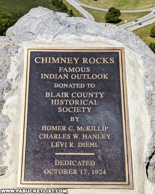 The weathered plaque at the upper observation are at Chimney Rocks Park was replaced with this new replica in 2023.