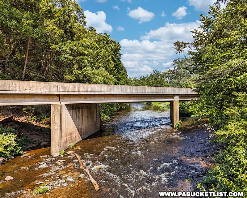 The modern bypass bridge over Huntingdon Creek near the Twin Covered Bridges in Columbia County Pennsylvania.