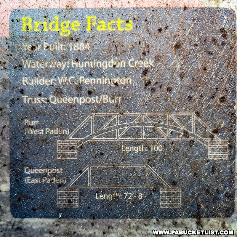 The lengths and construction details for the East and West Paden Twin Covered Bridges in Columbia County Pennsylvania.