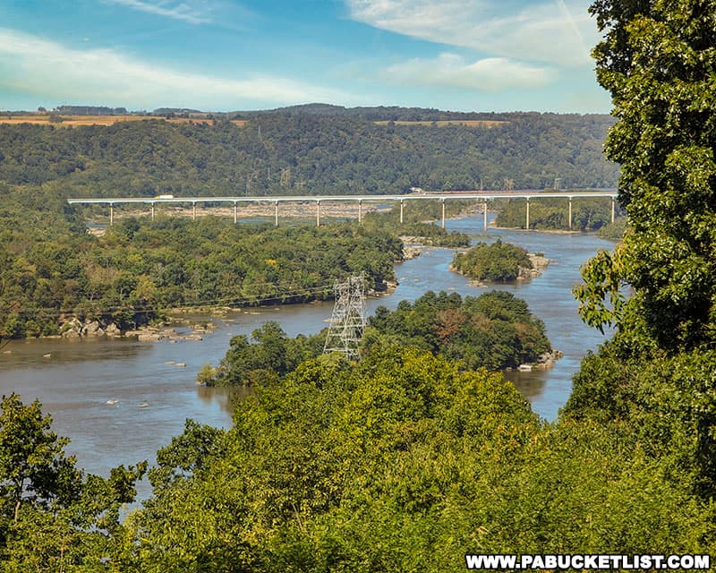 View to the north facing the Norman Wood Bridge from Hawk Point Overlook at Susquehannock State Park in Lancaster County Pennsylvania.