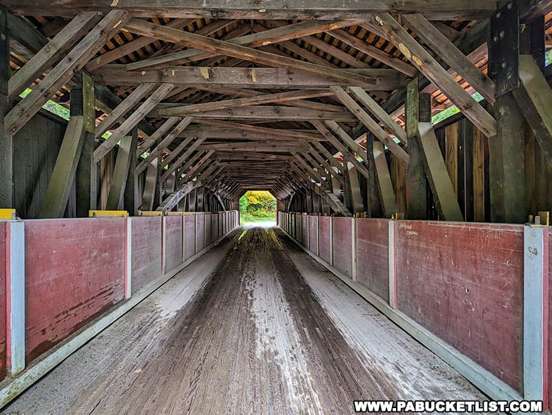 View on the inside of McGees Mills Covered Bridge.