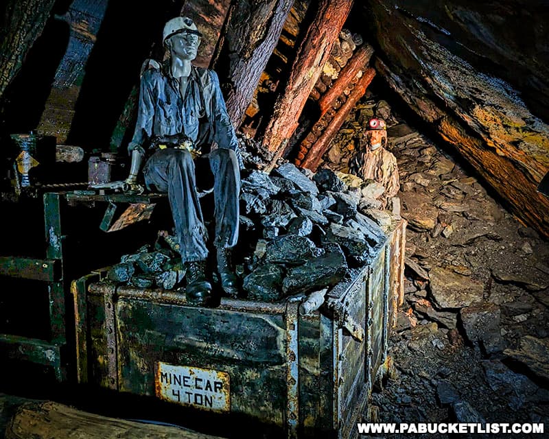 A diorama depicting a 4-ton mine car full of coal inside the Pioneer Tunnel coal mine in Schuylkill County Pennsylvania.