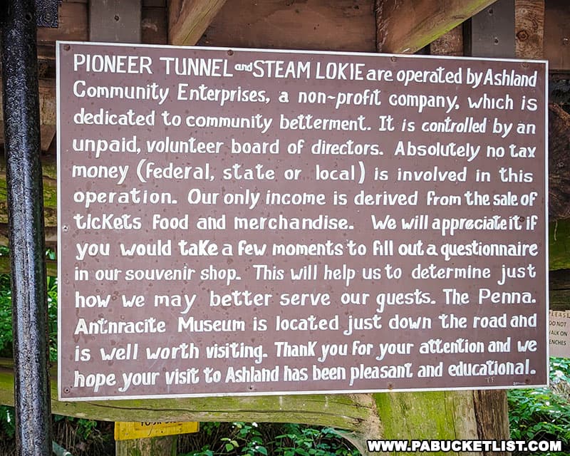Pioneer Tunnel is operated by a non-profit organization and a volunteer board of directors.