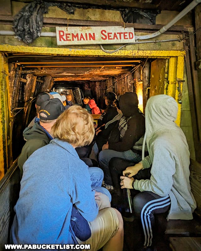 The Pioneer Tunnel coal mine tour uses open air mining cars to take you 1,800 feet into the side of Mahanoy Mountain in Ashland Pennsylvania.