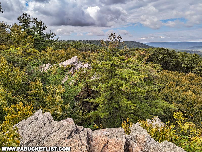 View to the southwest from the northernmost rock outcropping at Pole Steeple Overlook in the Michaux State Forest.