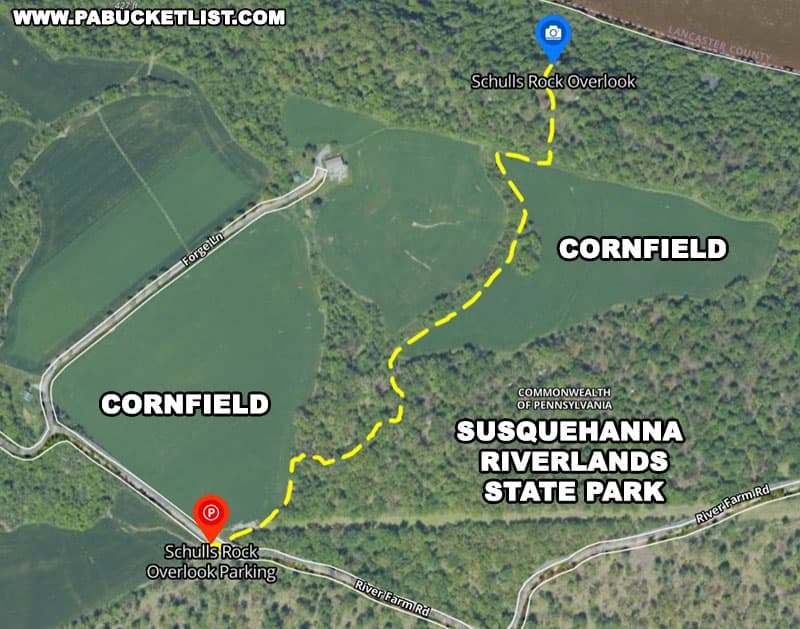 Schull's Rock Overlook trail map at Susquehanna Riverlands State Park in York County Pennsylvania.