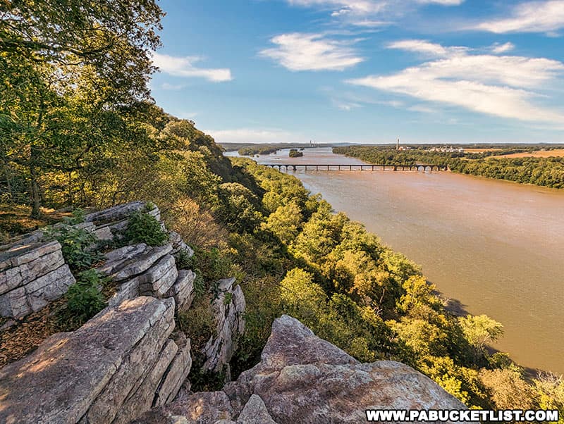 Looking upstream along the Susquehanna River from Schull's Rock Overlook at Susquehanna Riverlands State Park.