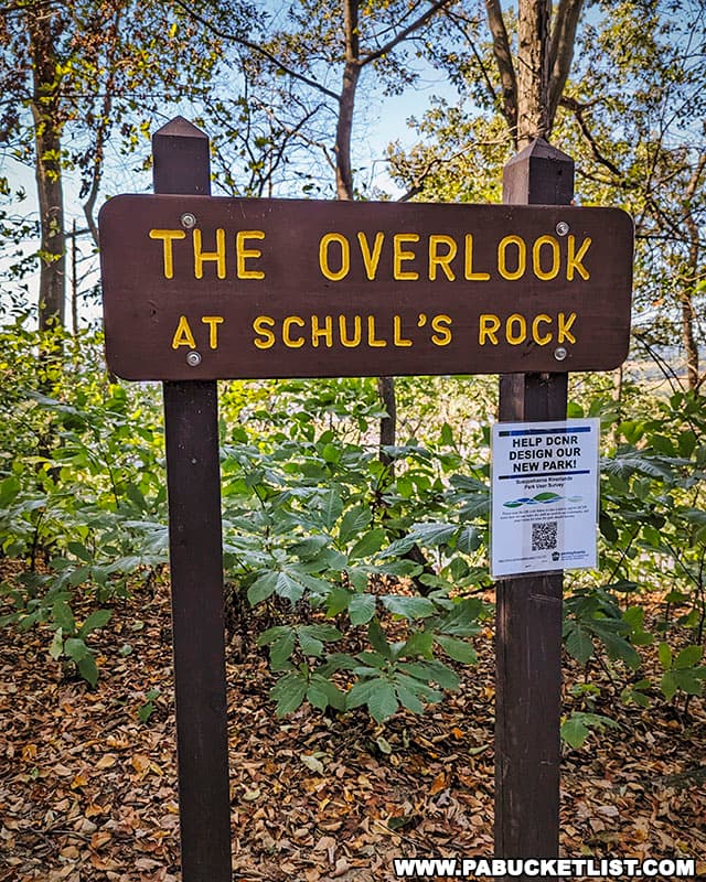 Sign near Schull's Rock Overlook at Susquehanna Riverlands State Park in York County Pennsylvania.