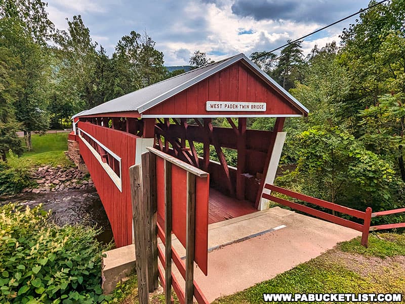 The original West Paden Covered Bridge was destroyed by floods waters in June 2006 and rebuilt in 2008.