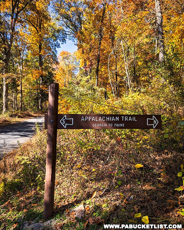 The Appalachian Trail crosses Michaux Road in the Cumberland County portion of the Michaux State Forest.