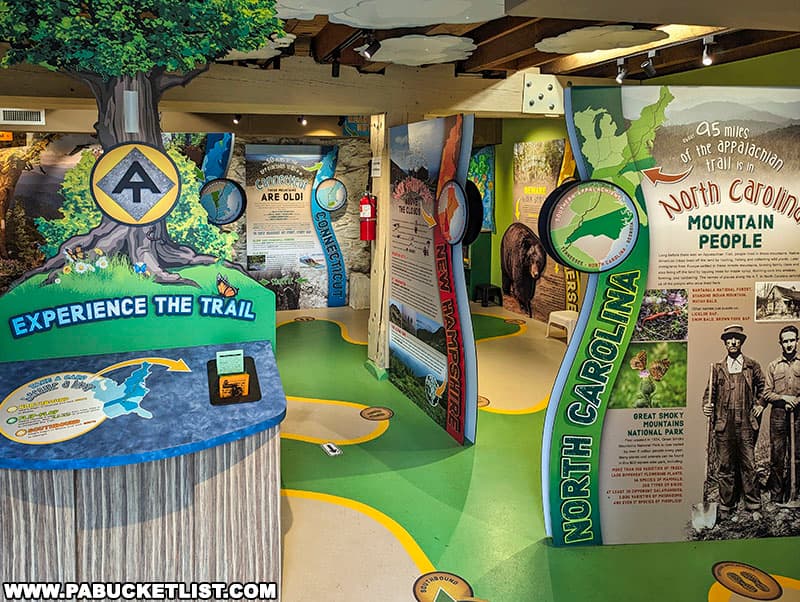 The children's portion of the Appalachian Trail Museum highlights the 14 states along the 2,200 mile trail.