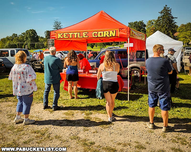 Kettle Corn for sale at Braddock's Flea Market in Farmington Pennsylvania.