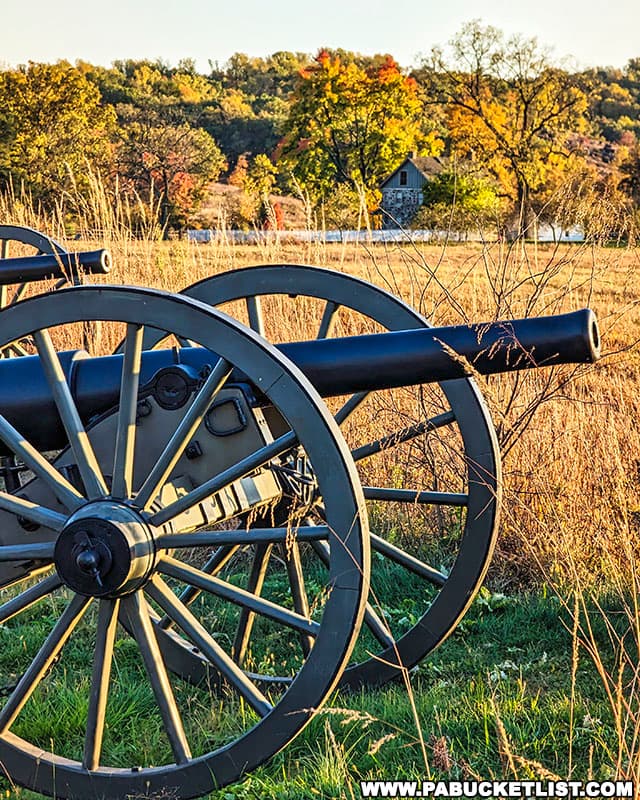 Cannons on the battlefield at Gettysburg.