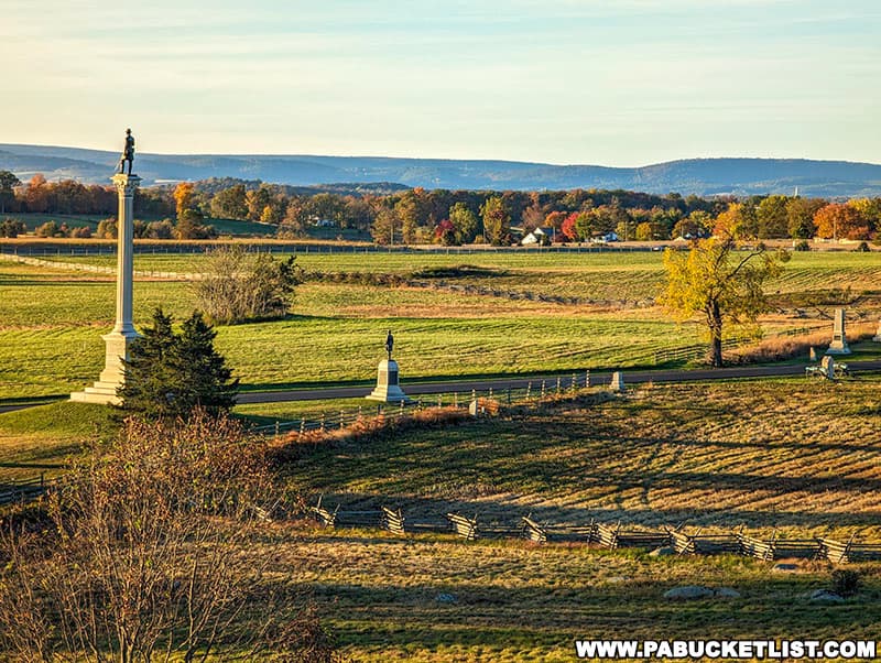 October views from the top of the Pennsylvania Monument on the Gettysburg battlefield, looking to the northwest.