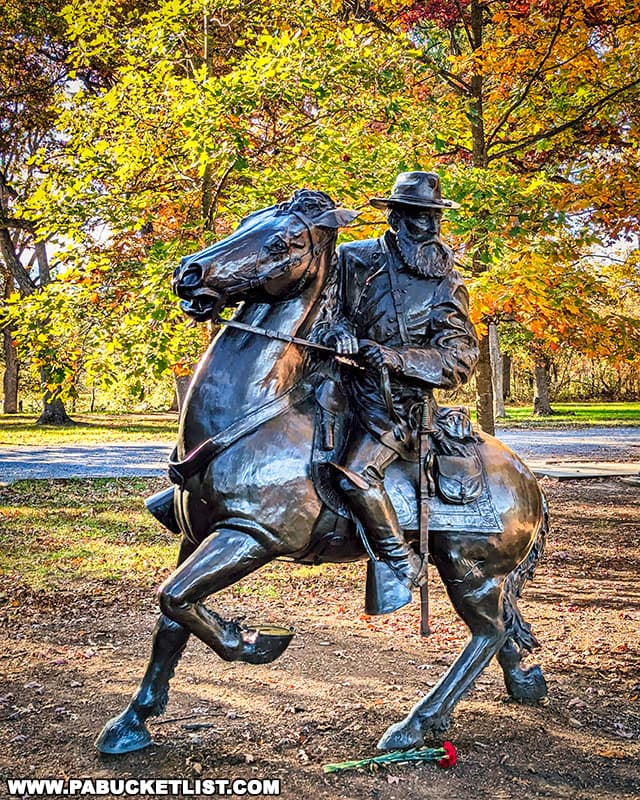 Fall foliage around the General James Longstreet Monument along West Confederate Avenue at Gettysburg.