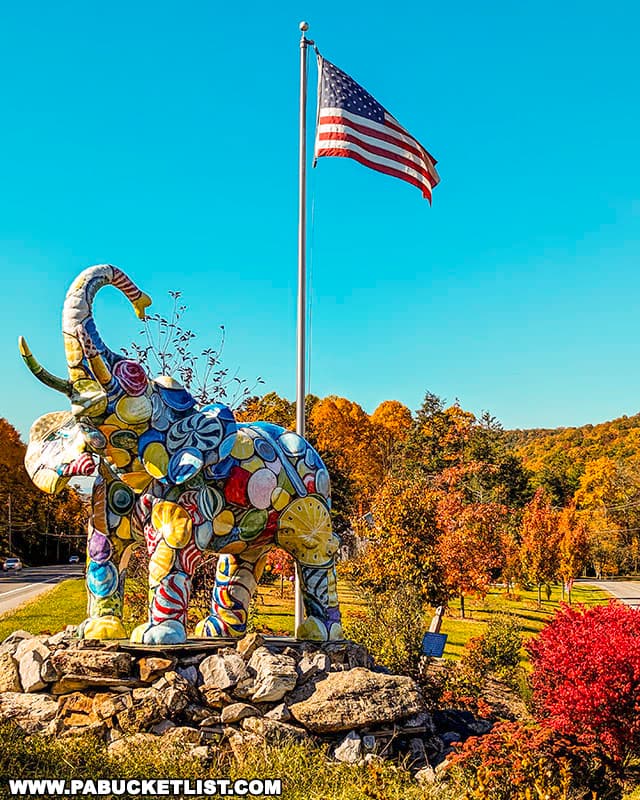 The Garden of Whimsy at Mister Ed's Elephant Museum and Candy Emporium is a perfect spot to savor some delicious candy and spectacular fall foliage views as well.