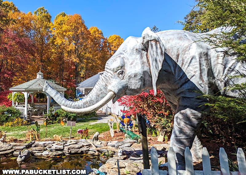 The Garden of Whimsy at Mister Ed's Elepahant Museum is a kaleidoscope of colors in October.