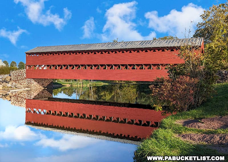 Sachs Covered Bridge is 100 feet long and 15 feet wide.