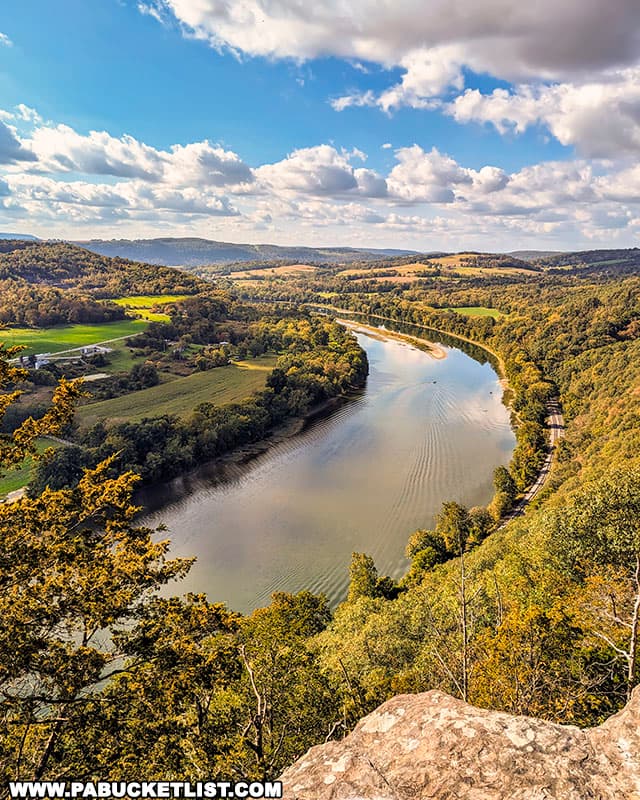 Wyalusing Rocks scenic overlook sits 500 feet about the Susquehanna River.