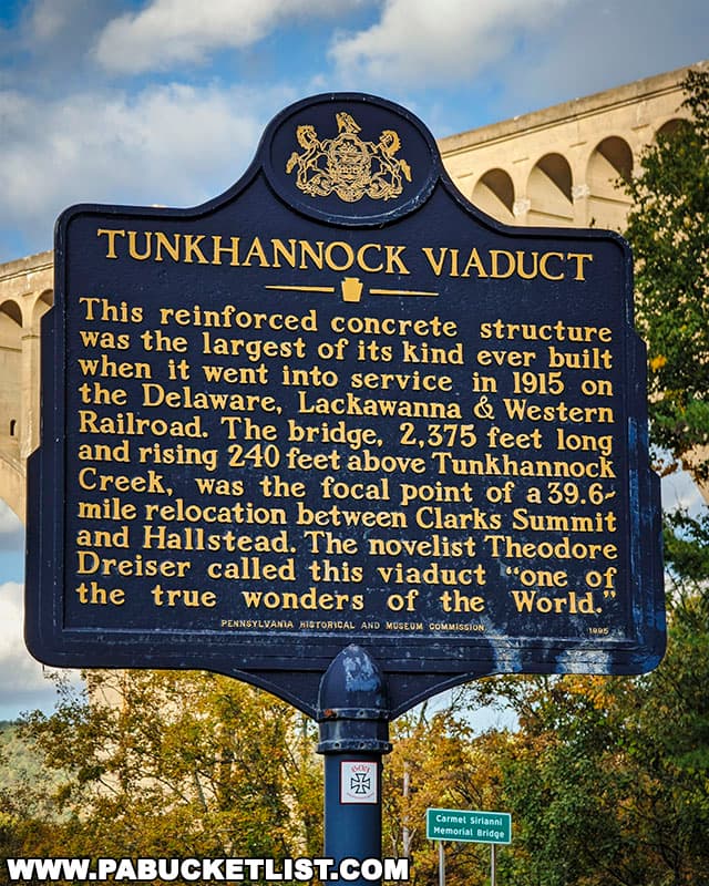 Tunkhannock Viaduct historical marker along Route 11 in Nicholson Pennsylvania.