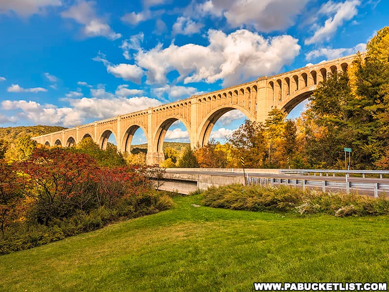 Measuring 2,375 feet long and 240 feet tall (when measured from the creek bed), The Tunkhannock Viaduct was the largest concrete structure in the world when completed in 1915.