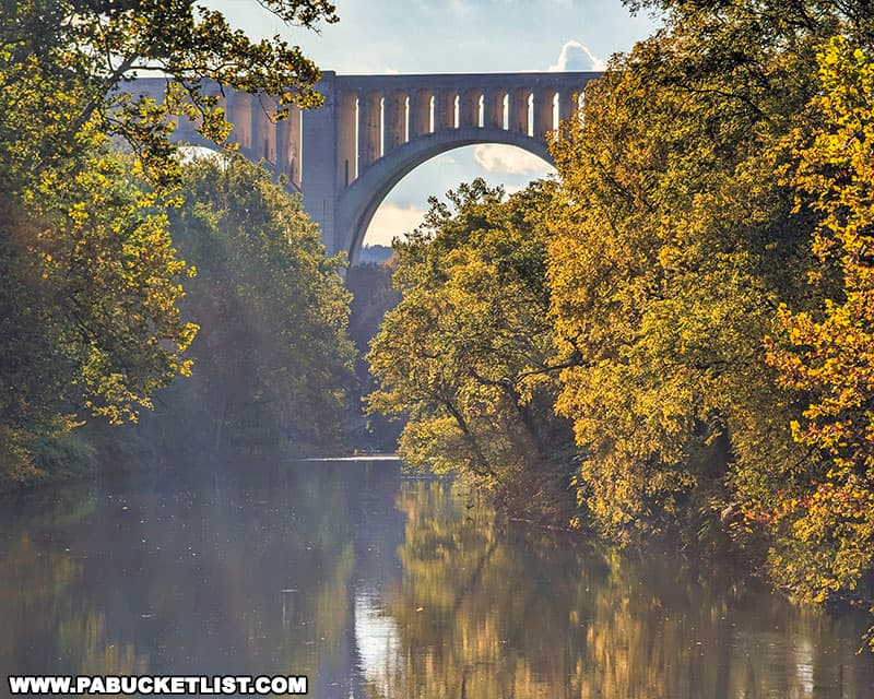 Viewing the Tunkhanock Viaduct and Tunkhannock Creek from Farnham Road just east of the bridge.