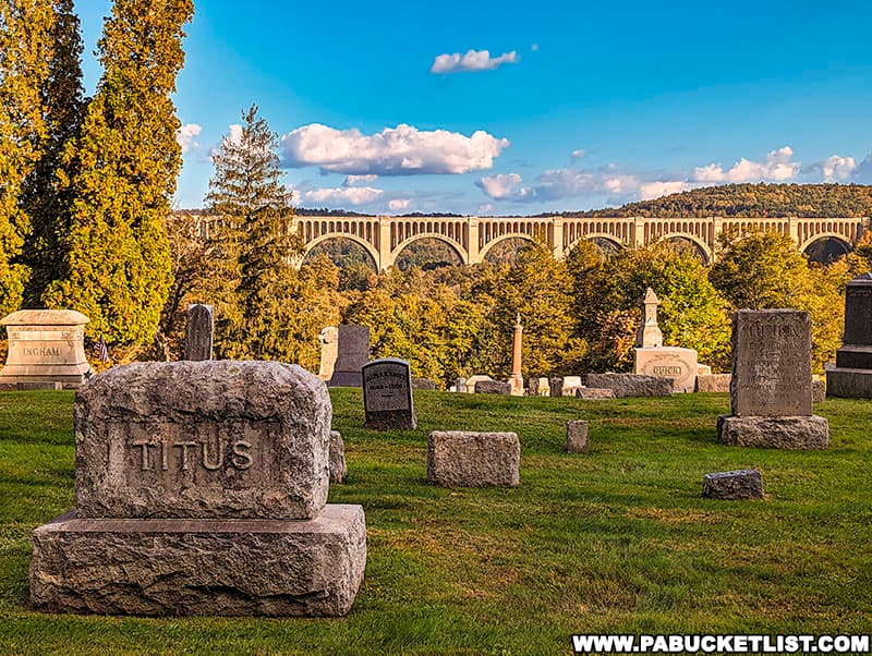 The Tunkhannock Viaduct is visible from nearly everywhere in Nicholson, including this hilltop cemetery.