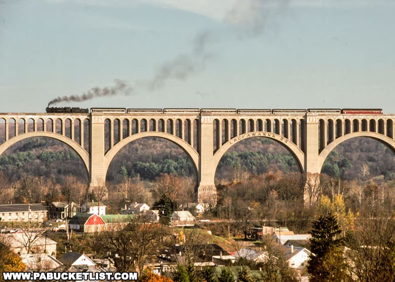 The Tunkhannock Viaduct is owned today by Norfolk Southern Railway and is still used daily for regular freight service.