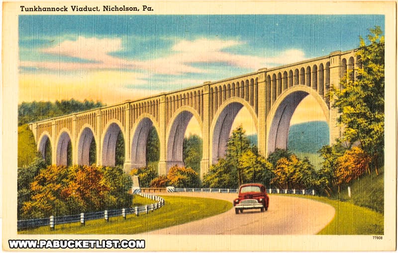The Tunkhannock Viaduct became a tourist attraction in the golden age of automobile travel.